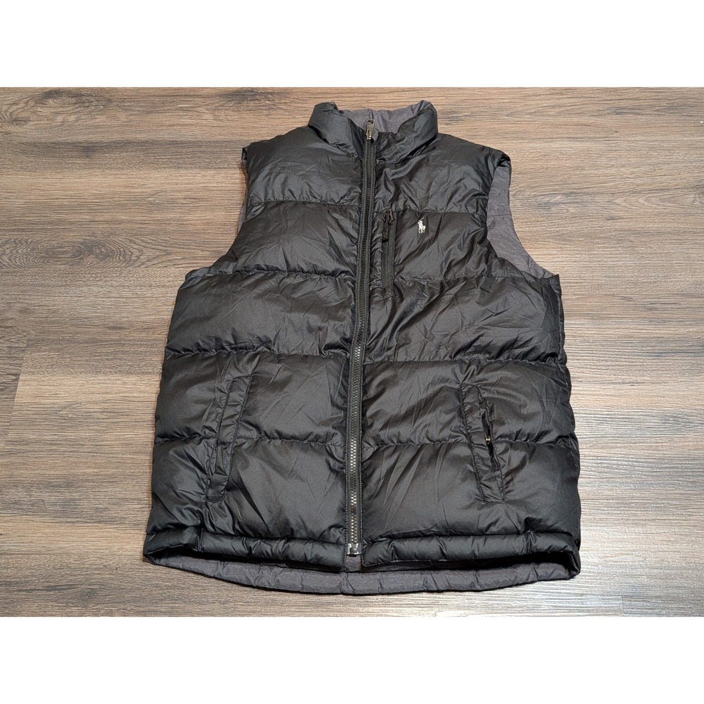 Polo Ralph Lauren Kids Reversible Puffer Vest Black Gray L (14-16) Full Zip READ